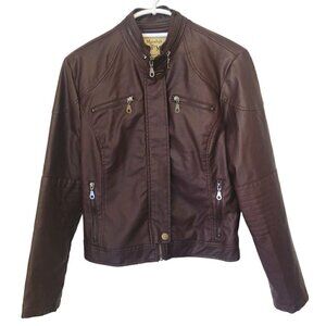 Maralyn & Me Moto Biker Jacket Faux Leather Burgundy Zipper Pockets Size L